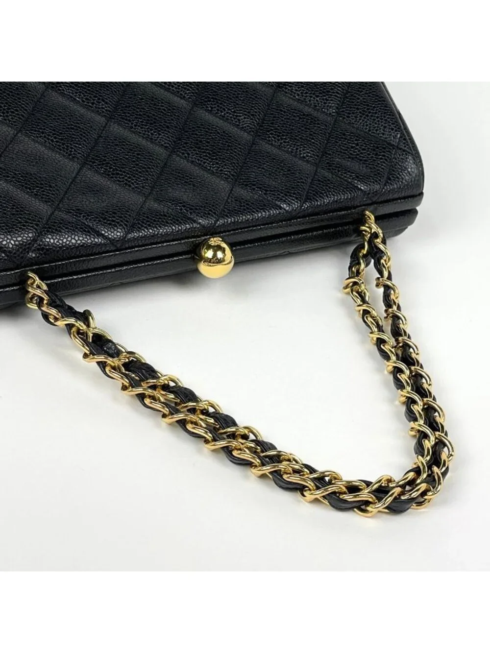 Chanel Handbag CC Logo Quilted Caviar Leather Black